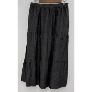 National Skirt Dark Gray Tiered Pull On Midi Skirt Sz L Pockets Academia Boho